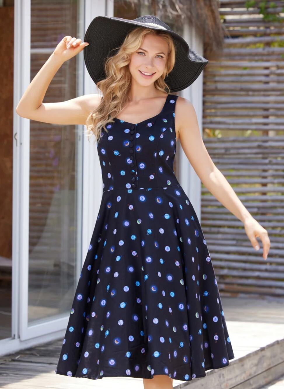 Miss Lulo Heidi Planets Dress Womens Large A-Line Patterned Teacher Science